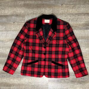 Vintage 90s Pendleton Womens 14 Velvet Collar Wool Blazer Jacket Plaid USA READ